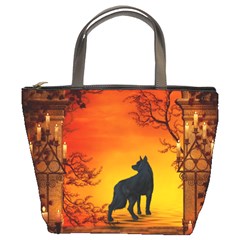 Wonderful Wolf In The Night Bucket Bag by FantasyWorld7