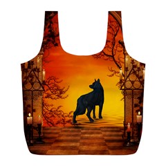 Wonderful Wolf In The Night Full Print Recycle Bag (l) by FantasyWorld7