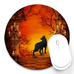 Wonderful Wolf In The Night Round Mousepads by FantasyWorld7