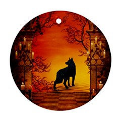 Wonderful Wolf In The Night Ornament (round) by FantasyWorld7