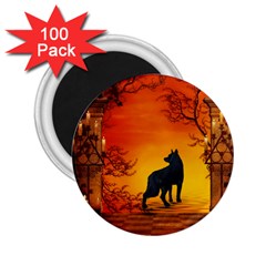 Wonderful Wolf In The Night 2 25  Magnets (100 Pack)  by FantasyWorld7