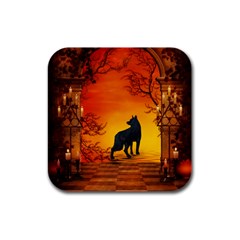 Wonderful Wolf In The Night Rubber Square Coaster (4 Pack)  by FantasyWorld7