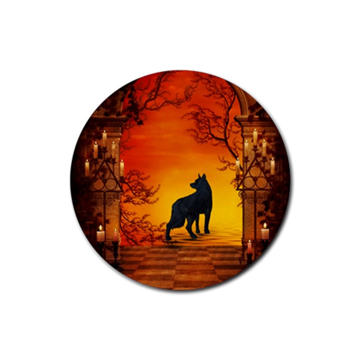 Wonderful Wolf In The Night Rubber Coaster (Round) 