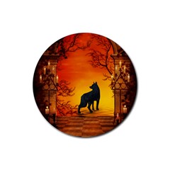 Wonderful Wolf In The Night Rubber Round Coaster (4 Pack)  by FantasyWorld7