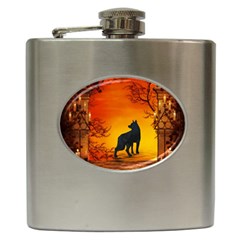 Wonderful Wolf In The Night Hip Flask (6 Oz) by FantasyWorld7