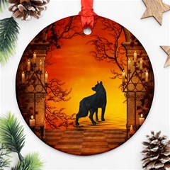 Wonderful Wolf In The Night Round Ornament (two Sides) by FantasyWorld7