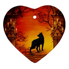 Wonderful Wolf In The Night Heart Ornament (two Sides) by FantasyWorld7