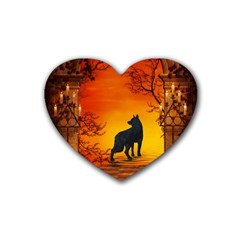 Wonderful Wolf In The Night Rubber Coaster (heart)  by FantasyWorld7