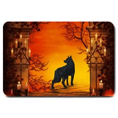 Wonderful Wolf In The Night Large Doormat  by FantasyWorld7