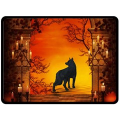 Wonderful Wolf In The Night Fleece Blanket (large)  by FantasyWorld7