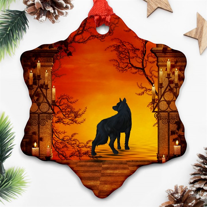 Wonderful Wolf In The Night Snowflake Ornament (Two Sides)