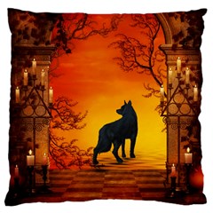 Wonderful Wolf In The Night Large Cushion Case (one Side) by FantasyWorld7