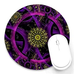 Fractal Neon Rings Geometric Round Mousepads by Pakrebo