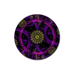 Fractal Neon Rings Geometric Rubber Coaster (round)  by Pakrebo