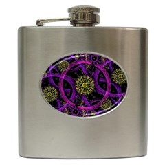 Fractal Neon Rings Geometric Hip Flask (6 Oz) by Pakrebo