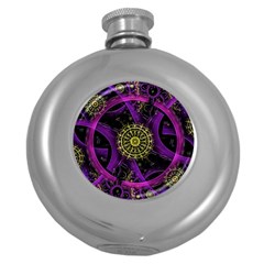 Fractal Neon Rings Geometric Round Hip Flask (5 Oz) by Pakrebo