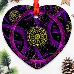 Fractal Neon Rings Geometric Heart Ornament (two Sides) by Pakrebo