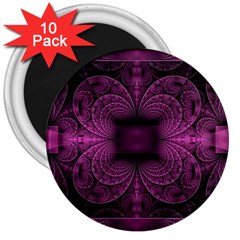 Fractal Magenta Pattern Geometry 3  Magnets (10 Pack)  by Pakrebo