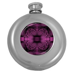 Fractal Magenta Pattern Geometry Round Hip Flask (5 Oz) by Pakrebo