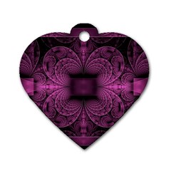 Fractal Magenta Pattern Geometry Dog Tag Heart (two Sides) by Pakrebo