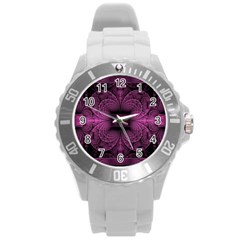 Fractal Magenta Pattern Geometry Round Plastic Sport Watch (l) by Pakrebo