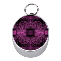 Fractal Magenta Pattern Geometry Mini Silver Compasses by Pakrebo