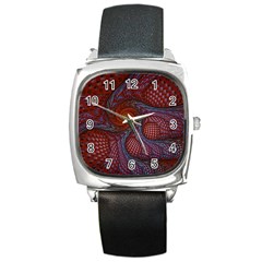 Fractal Red Fractal Art Digital Art Square Metal Watch by Pakrebo