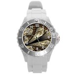 Fractal Abstract Pattern Spiritual Round Plastic Sport Watch (L) Front