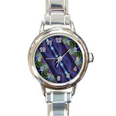 Fractal Blue Lines Colorful Round Italian Charm Watch by Pakrebo