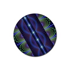 Fractal Blue Lines Colorful Rubber Round Coaster (4 Pack)  by Pakrebo