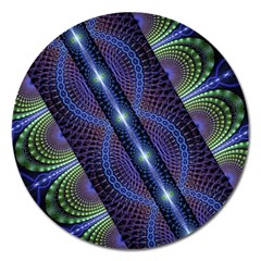 Fractal Blue Lines Colorful Magnet 5  (round) by Pakrebo