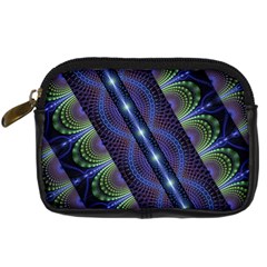 Fractal Blue Lines Colorful Digital Camera Leather Case by Pakrebo