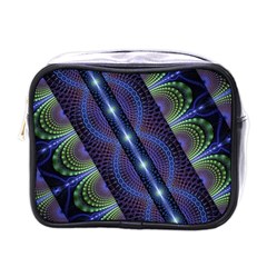 Fractal Blue Lines Colorful Mini Toiletries Bag (one Side) by Pakrebo