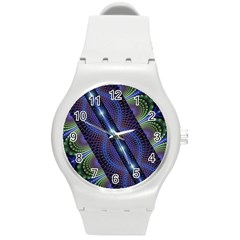 Fractal Blue Lines Colorful Round Plastic Sport Watch (m) by Pakrebo