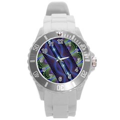 Fractal Blue Lines Colorful Round Plastic Sport Watch (l) by Pakrebo