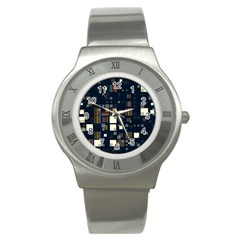 Blocks Pattern Rainbow Texture Stainless Steel Watch