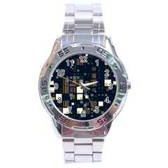 Blocks Pattern Rainbow Texture Stainless Steel Analogue Watch