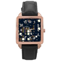 Blocks Pattern Rainbow Texture Rose Gold Leather Watch 