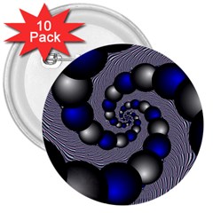 Balls Circles Fractal Silver Blue 3  Buttons (10 Pack)  by Pakrebo