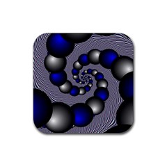 Balls Circles Fractal Silver Blue Rubber Coaster (square)  by Pakrebo