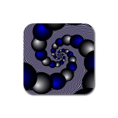 Balls Circles Fractal Silver Blue Rubber Square Coaster (4 Pack)  by Pakrebo