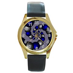 Balls Circles Fractal Silver Blue Round Gold Metal Watch by Pakrebo