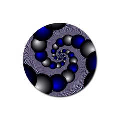 Balls Circles Fractal Silver Blue Rubber Coaster (round)  by Pakrebo