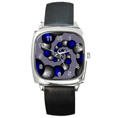 Balls Circles Fractal Silver Blue Square Metal Watch by Pakrebo