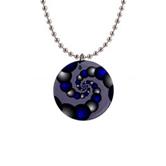 Balls Circles Fractal Silver Blue 1  Button Necklace by Pakrebo