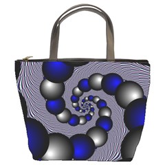 Balls Circles Fractal Silver Blue Bucket Bag by Pakrebo