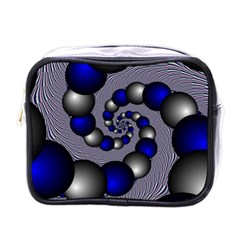 Balls Circles Fractal Silver Blue Mini Toiletries Bag (one Side) by Pakrebo