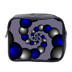 Balls Circles Fractal Silver Blue Mini Toiletries Bag (two Sides) by Pakrebo