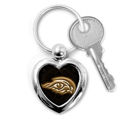 Golden Ornament Round Art Form Key Chain (heart) by Pakrebo