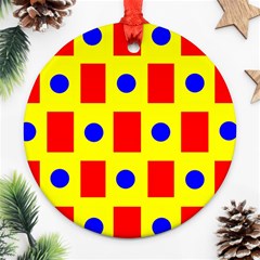 Pattern Design Backdrop Red Blue Yellow Ornament (round) by Pakrebo